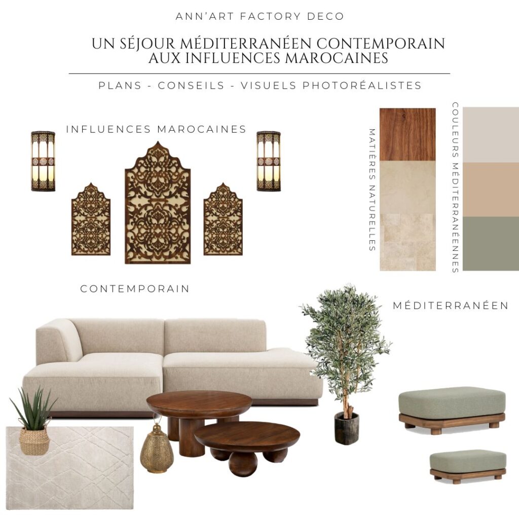 Atelier Ann'Art Factory | Projet de décoration d'intérieur d'un séjour méditerranéen contemporain aux influences orientales | Tassin/Lyon