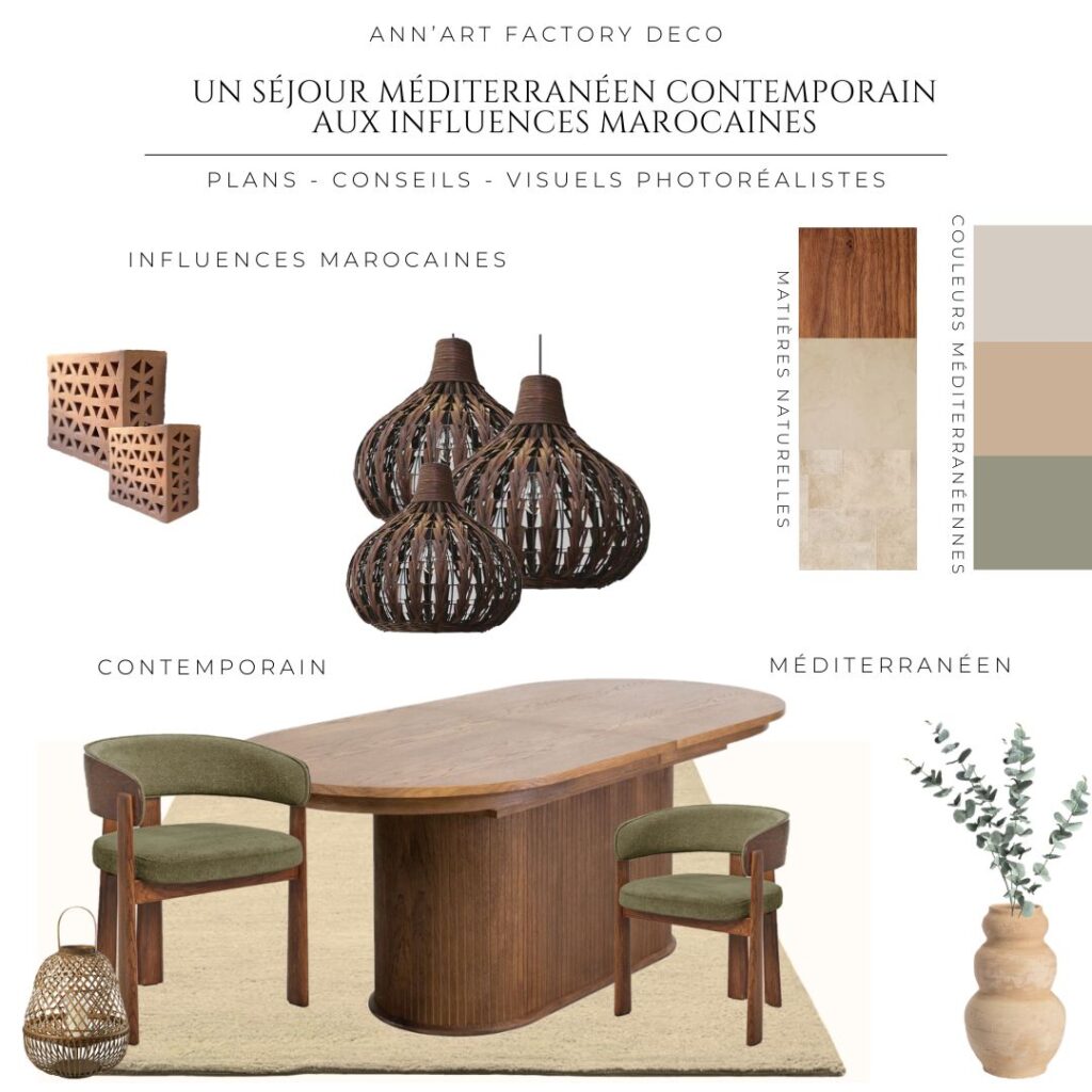 Atelier Ann'Art Factory | Projet de décoration d'intérieur d'un séjour méditerranéen contemporain aux influences orientales | Tassin/Lyon
