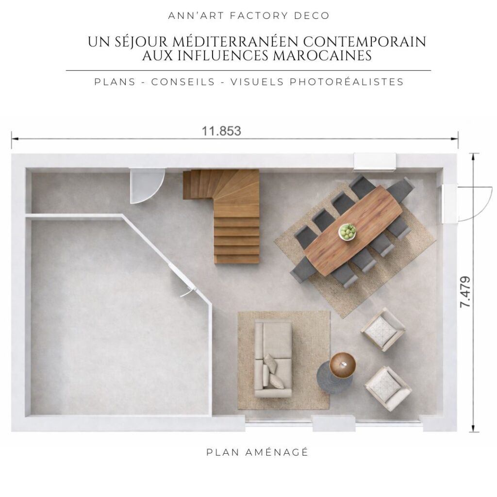 Atelier Ann'Art Factory | Projet de décoration d'intérieur d'un séjour méditerranéen contemporain aux influences orientales | Tassin/Lyon