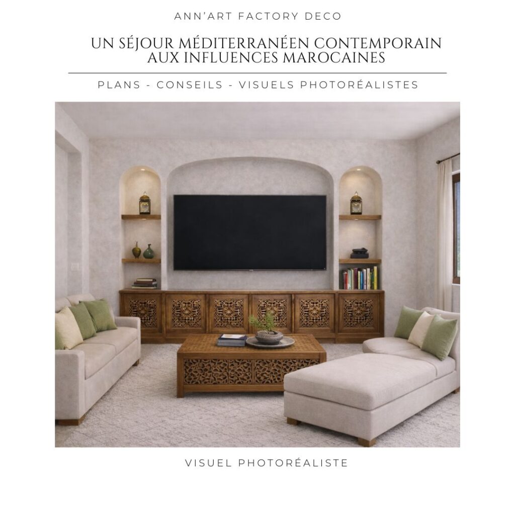 Atelier Ann'Art Factory | Projet de décoration d'intérieur d'un séjour méditerranéen contemporain aux influences orientales | Tassin/Lyon