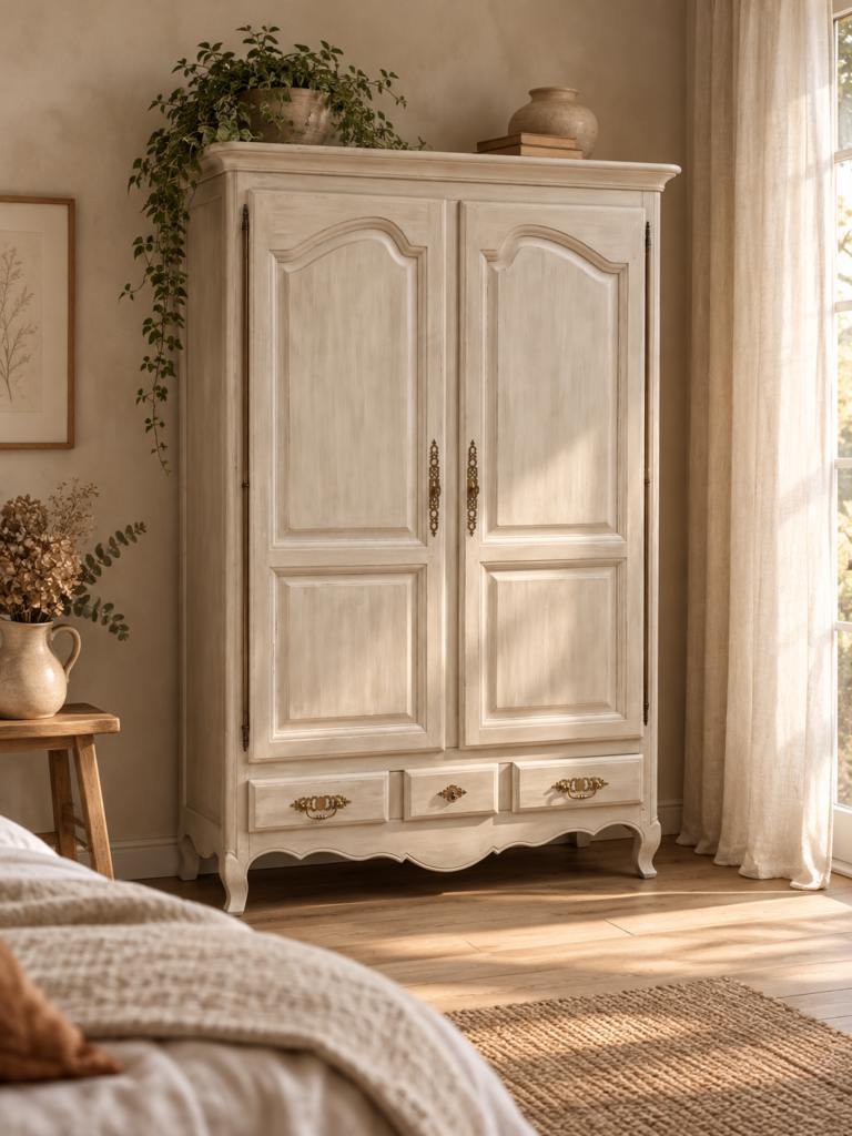 Armoire ancienne patinée beige