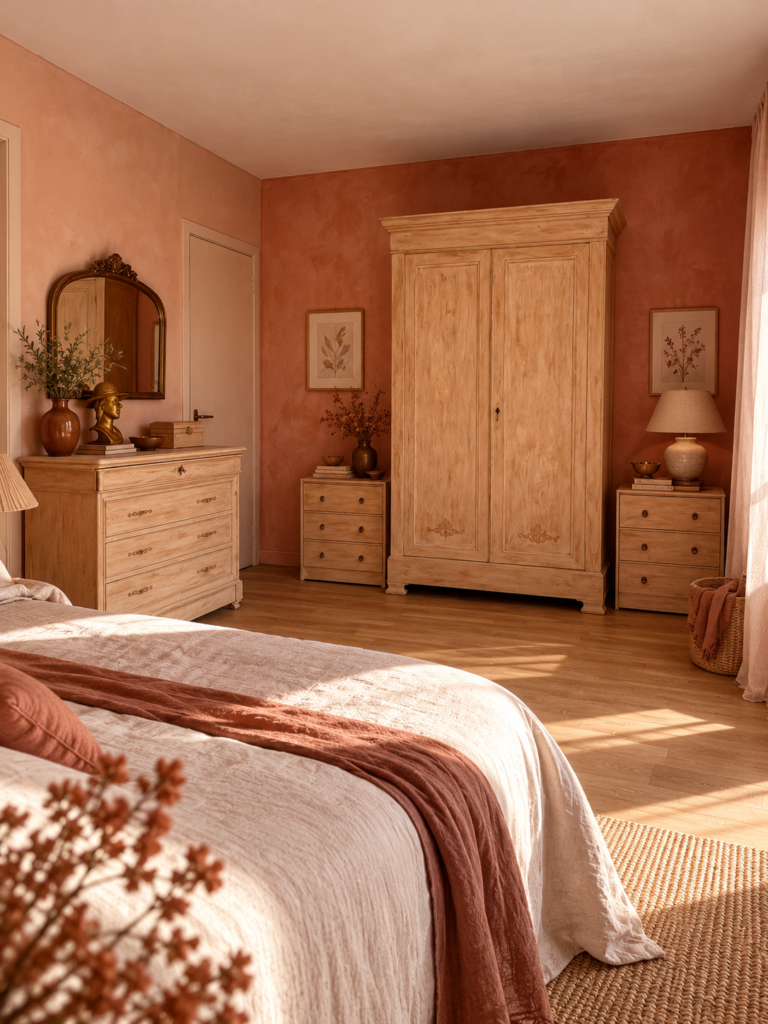 Chambre méditerranéenne aux tons terracotta
